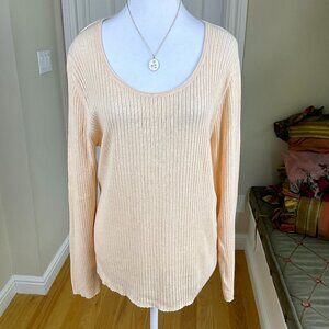 Eileen Fisher Scoop Neck Ribbed Long Sleeve Sweater in Pale Peach